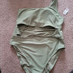 Old Navy Olive Green One-Shoulder Swim One Piece
